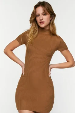 Ribbed Short-Sleeve Mini Dress