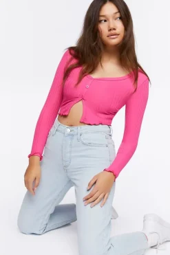 Ribbed Split-Front Crop Top