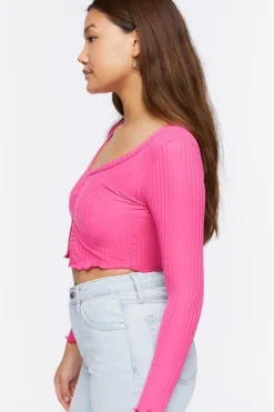 Ribbed Split-Front Crop Top