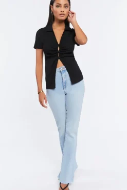 Ribbed Split-Hem Top