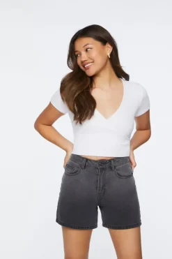 Ribbed Surplice Cropped Tee