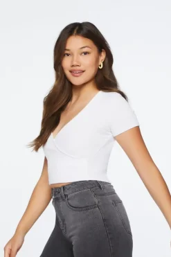 Ribbed Surplice Cropped Tee