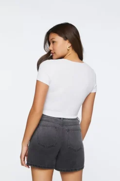 Ribbed Surplice Cropped Tee