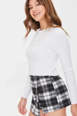 Ribbed Sweater-Knit Henley Top