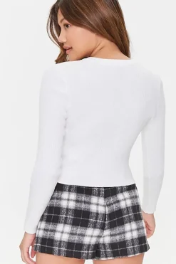 Ribbed Sweater-Knit Henley Top