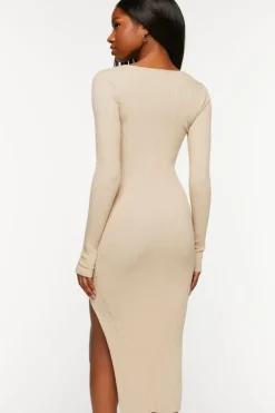 Ribbed Sweater-Knit Midi Dress