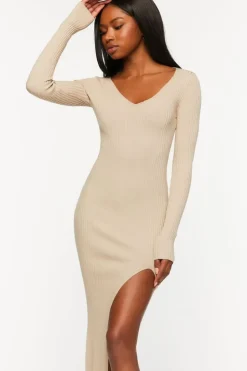 Ribbed Sweater-Knit Midi Dress