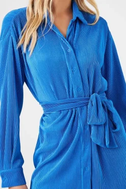 Ribbed Tie-Waist Shirt Dress