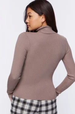 Ribbed Turtleneck Sweater-Knit Top