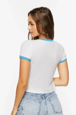 Ribbed Varsity-Striped Ringer Tee