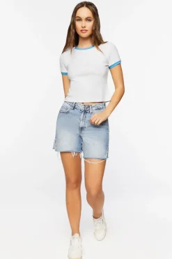 Ribbed Varsity-Striped Ringer Tee