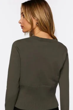 Ribbed-Waist Crew Sweater