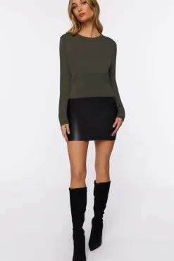 Ribbed-Waist Crew Sweater
