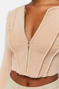 Ribbed Zip-Up Crop Top