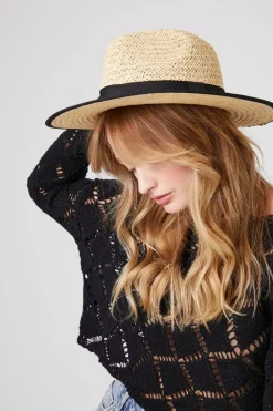 Ribbon-Trim Straw Fedora