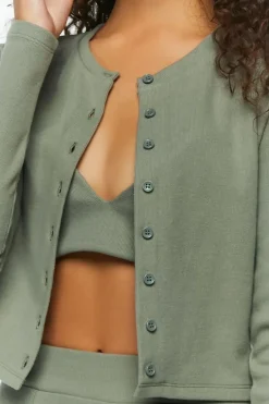 Rib-Knit Button-Front Cardigan Sweater