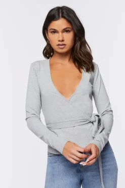 Rib-Knit Wrap Top