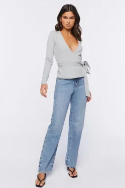 Rib-Knit Wrap Top