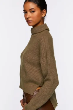 Rolled Turtleneck Drop-Sleeve Sweater