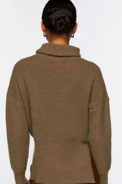 Rolled Turtleneck Drop-Sleeve Sweater