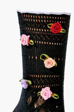 Rose Applique Lace Crew Socks