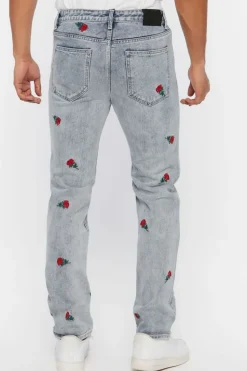 Rose Embroidered Slim-Fit Jeans
