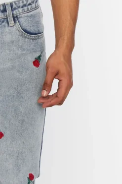 Rose Embroidered Slim-Fit Jeans