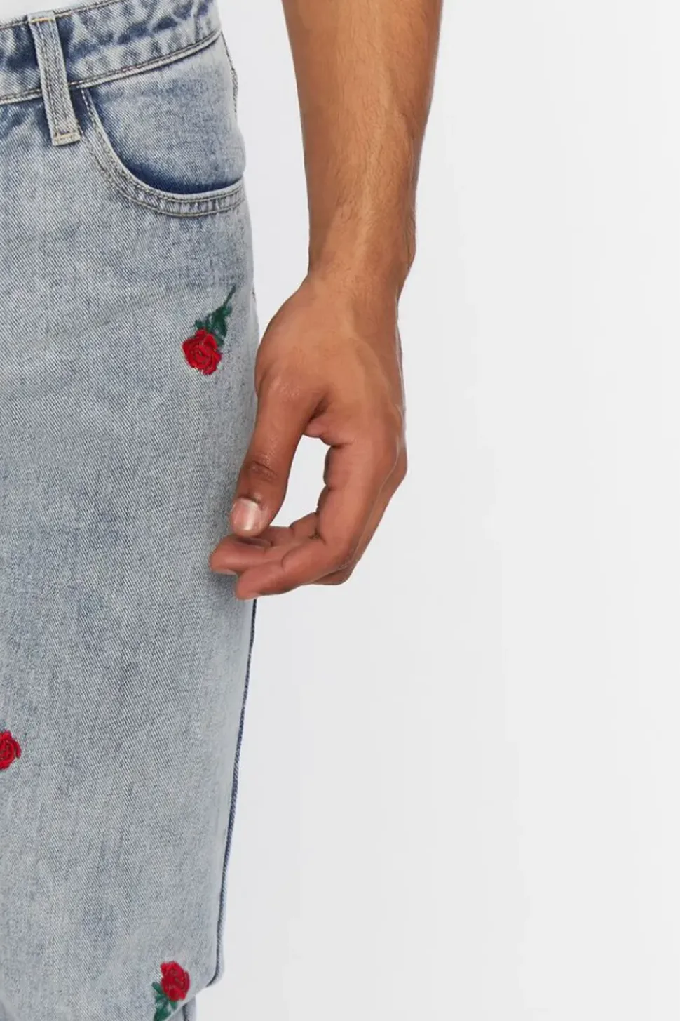 Rose Embroidered Slim-Fit Jeans