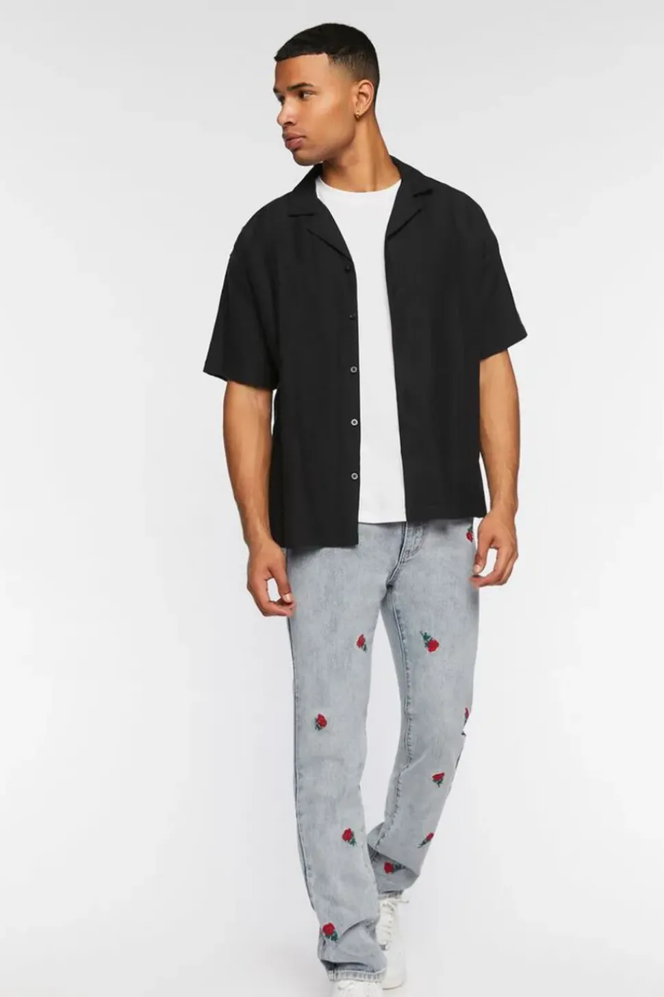 Rose Embroidered Slim-Fit Jeans