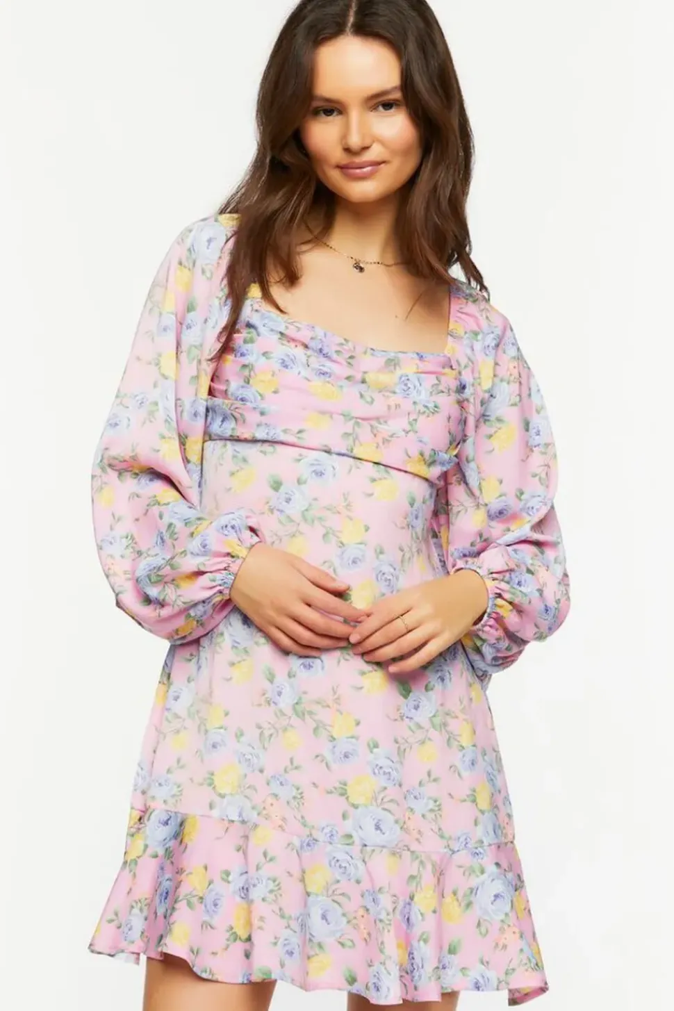 Rose Print Flounce Mini Dress