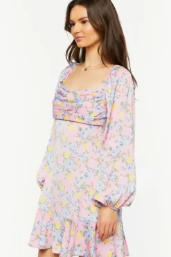 Rose Print Flounce Mini Dress