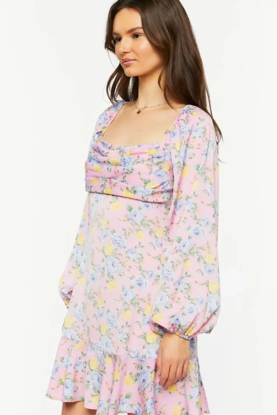 Rose Print Flounce Mini Dress