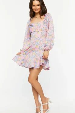 Rose Print Flounce Mini Dress