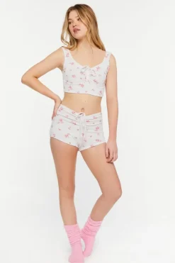 Rose Print Ruched Lounge Crop Top