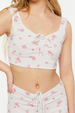 Rose Print Ruched Lounge Crop Top