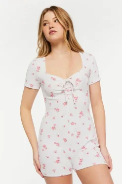 Rose Print Ruched Lounge Romper