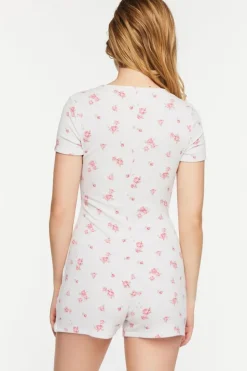 Rose Print Ruched Lounge Romper