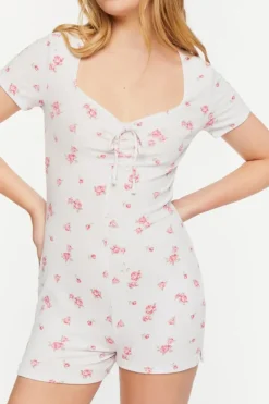 Rose Print Ruched Lounge Romper