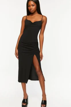 Ruched Cowl Neck Cami Midi Dress