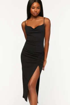 Ruched Cowl Neck Cami Midi Dress