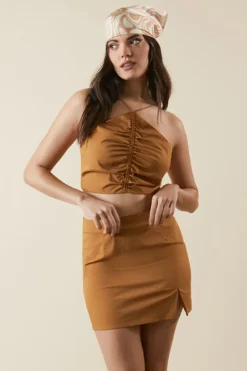 Ruched Cropped Cami & Mini Skirt Set