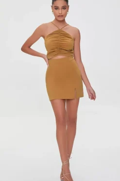 Ruched Cropped Cami & Mini Skirt Set