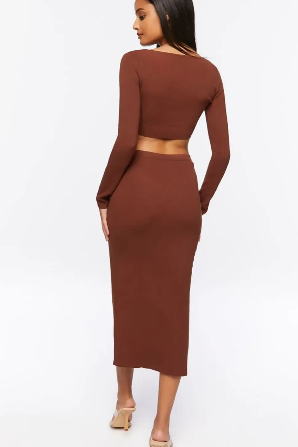 Ruched Crop Top & Leg-Slit Midi Skirt Set