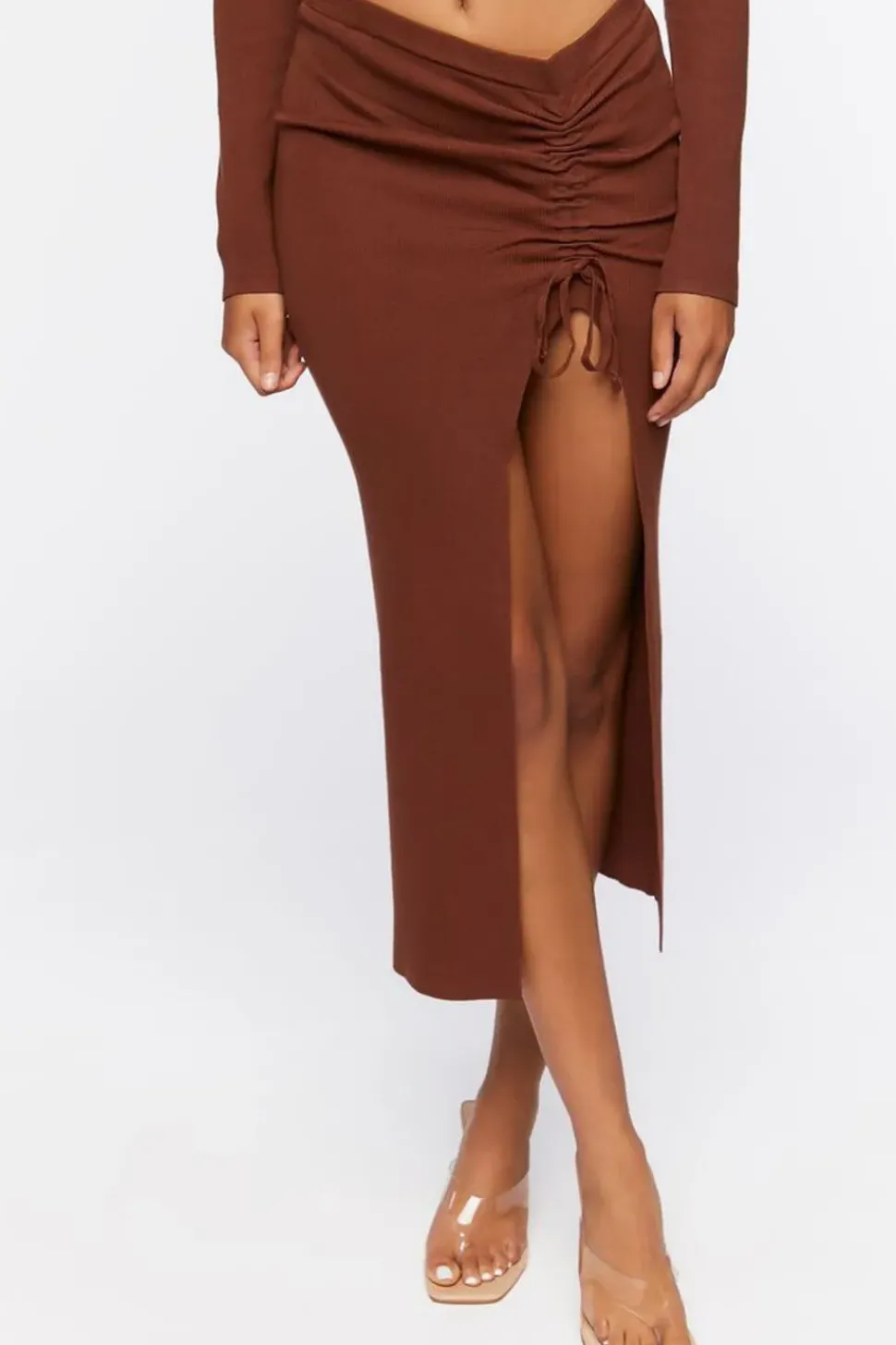 Ruched Crop Top & Leg-Slit Midi Skirt Set