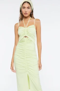 Ruched Cutout Halter Midi Dress