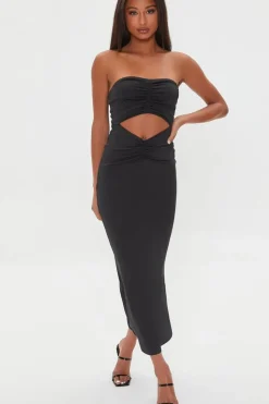 Ruched Cutout Maxi Tube Dress