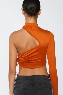 Ruched Cutout One-Sleeve Crop Top