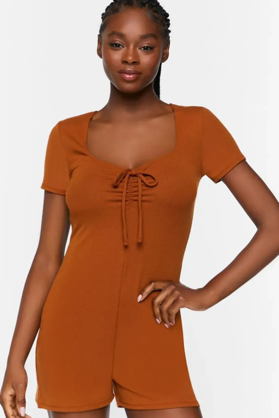 Ruched Drawstring Lounge Romper