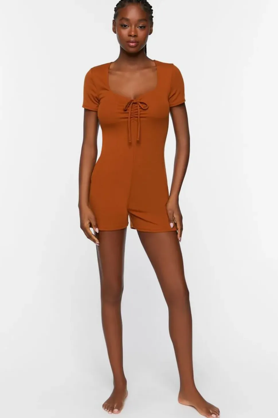 Ruched Drawstring Lounge Romper