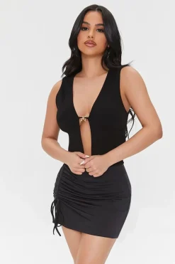 Ruched Drawstring Mini Skirt